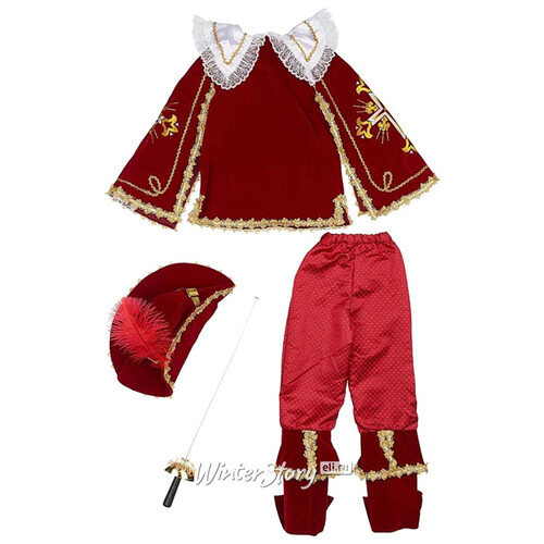 Карнавальный костюм Мушкетер короля бордовый, рост 152 см Батик