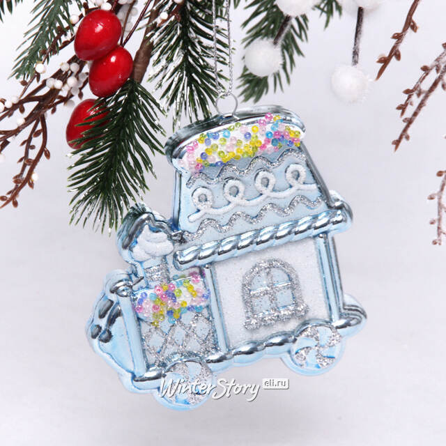 Елочная игрушка Пряничная Машинка 10 см, голубая, подвеска Serpantin