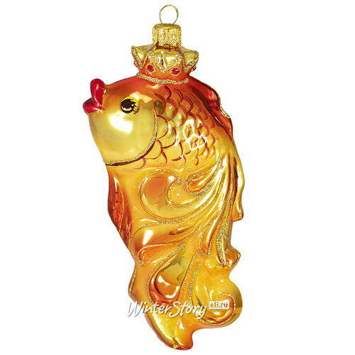 Стеклянная елочная игрушка Золотая рыбка 15 см, подвеска Фабрика Ариель
