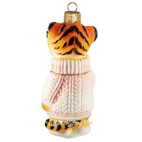 Стеклянная елочная игрушка Тигруша с хлопушкой 13 см, подвеска Фабрика Ариель