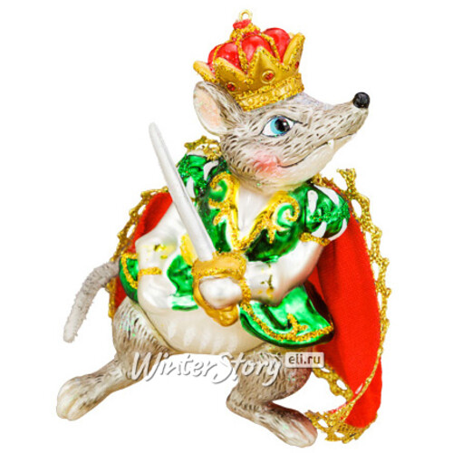 Стеклянная ёлочная игрушка Мышиный Король в красном плаще со шпагой 11 см, подвеска Holiday Classics