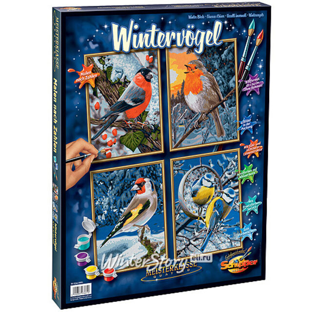 Набор картин по номерам "Птицы зимой", 18*24 см, 4 шт Schipper