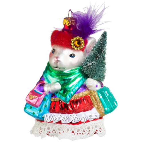 Елочная игрушка Мышка - Графиня в красном берете 13 см, стекло, подвеска Holiday Classics