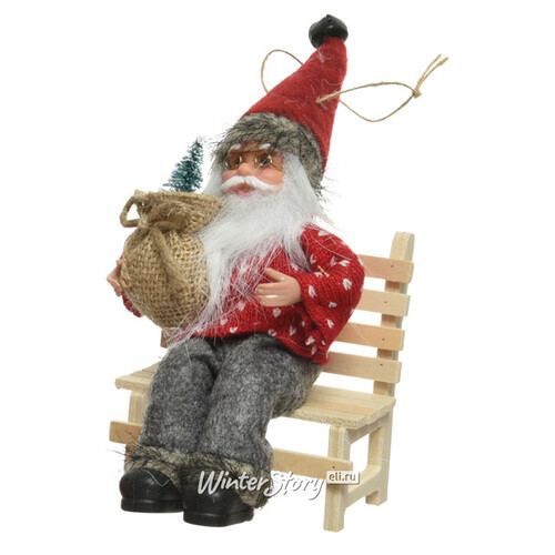 Елочная игрушка Санта на скамейке - Winter Fun 13 см, подвеска Kaemingk