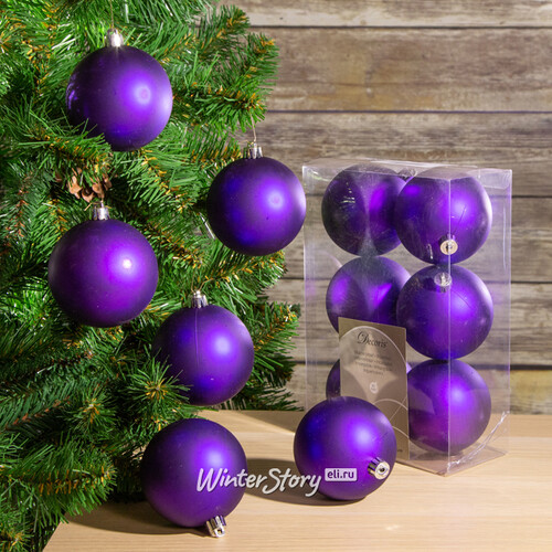 Набор пластиковых матовых шаров 8 см фиолетовый бархат, 6 шт Kaemingk/Winter Deco