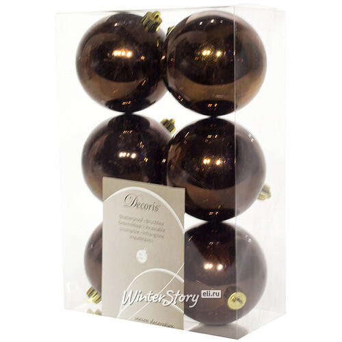 Набор пластиковых глянцевых шаров 8 см шоколад, 6 шт Kaemingk/Winter Deco