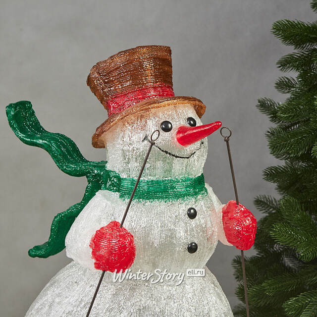 Светящаяся акриловая фигура Снеговик на лыжах 85 см, 200 LED лампочек, IP44, уцененная Kaemingk