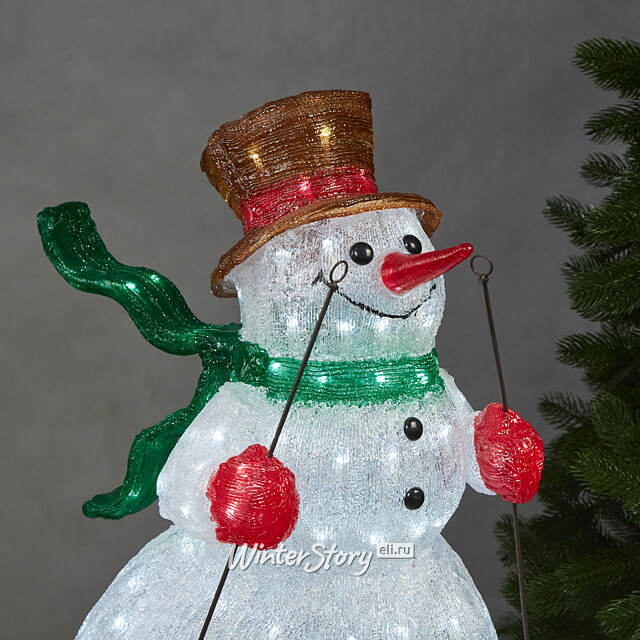 Светящаяся акриловая фигура Снеговик на лыжах 85 см, 200 LED лампочек, IP44, уцененная Kaemingk