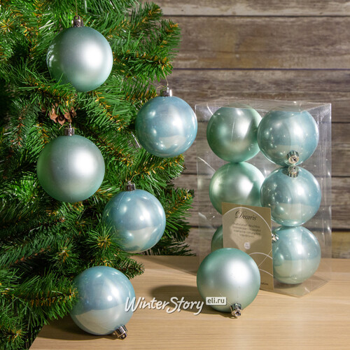 Набор пластиковых шаров Мятный 8 см, 6 шт, mix Kaemingk/Winter Deco
