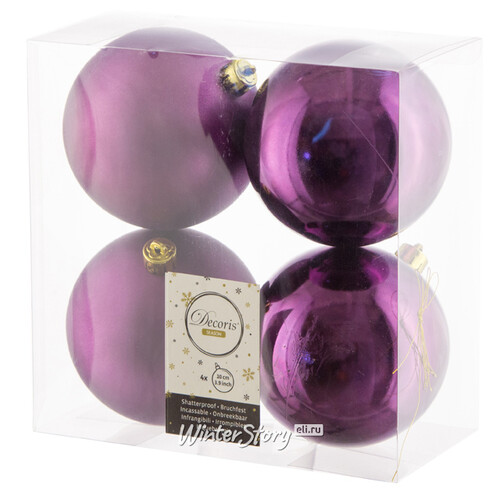 Набор пластиковых шаров Фиолетовый 10 см, 4 шт, mix Kaemingk/Winter Deco