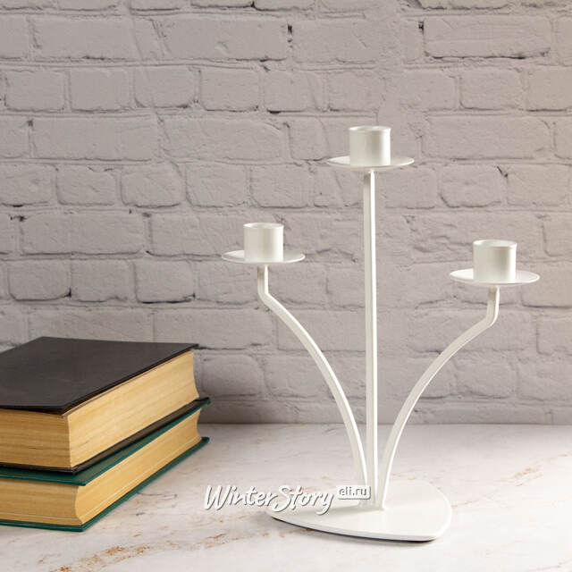 Канделябр Шато-Рише на 3 свечи 26*10 см белый Омский Свечной