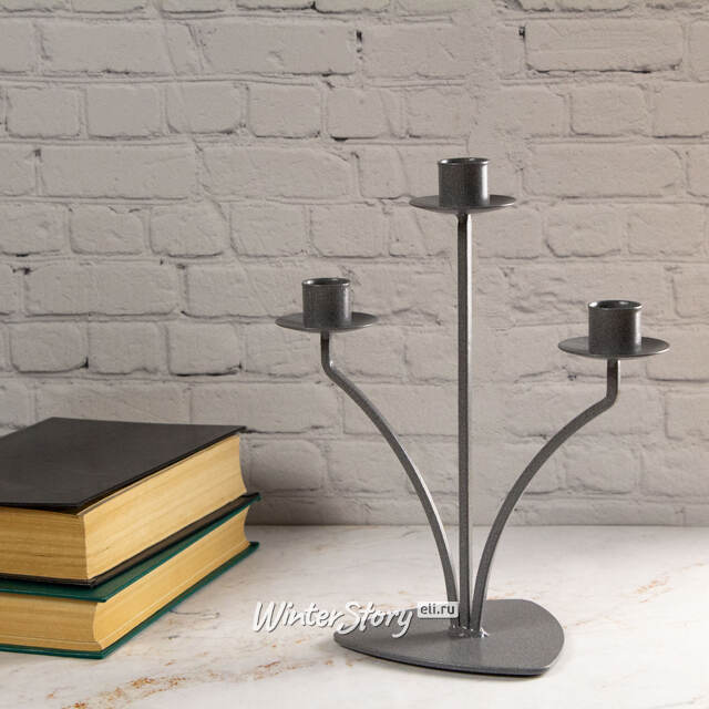 Канделябр Шато-Рише на 3 свечи 26*10 см графитовый Омский Свечной