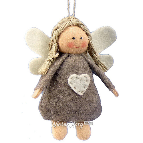 Елочная игрушка Ангел с косичками в серо-коричневом 10 см, подвеска Lang