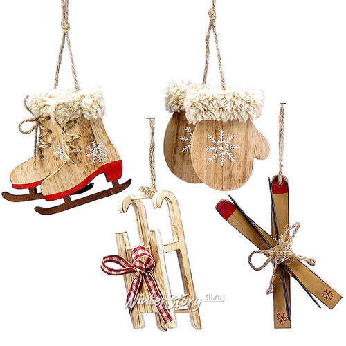 Деревянная елочная игрушка Зимняя история - Коньки 8 см, подвеска Lang