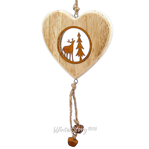 Деревянная елочная игрушка Лесной мотив - Сердце 13 см, подвеска Lang