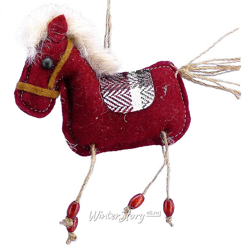 Елочная игрушка Веселая лошадка 15 см бордовая, подвеска Lang