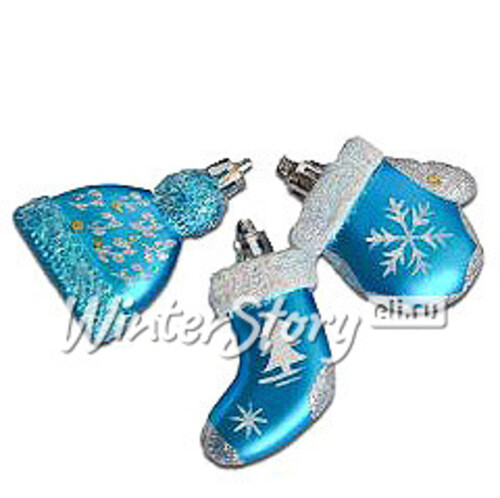Елочная игрушка Зимняя Одежка голубая, 7 см, 3 шт, подвеска Новогодняя Сказка