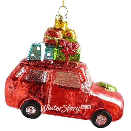 Винтажная елочная игрушка Машинка с подарками 11.5 см, подвеска Новогодняя Сказка