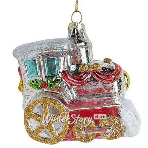Винтажная елочная игрушка Паровозик нарядный 9 см, подвеска Новогодняя Сказка