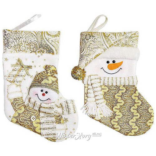 Новогодний носок Снеговик в шарфике 30.5 см Новогодняя Сказка