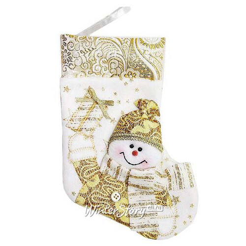 Новогодний носок Малыш Снеговик с подарком 23 см Новогодняя Сказка