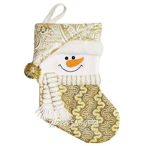 Новогодний носок Снеговик в шарфике 30.5 см Новогодняя Сказка