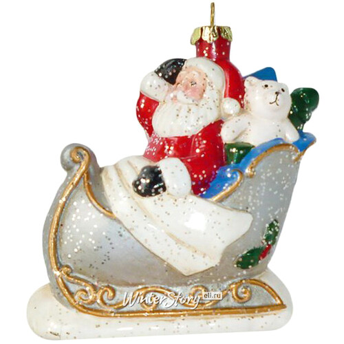 Елочная игрушка Санта в санях 10 см, подвеска Новогодняя Сказка