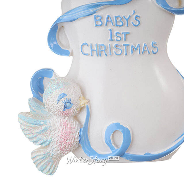 Именная елочная игрушка Baby Christmas: Бутылочка 10 см голубая, подвеска Kurts Adler (Куртс Адлер)