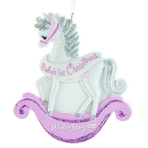 Именная елочная игрушка Baby Christmas: Лошадка 11 см розовая, подвеска Kurts Adler