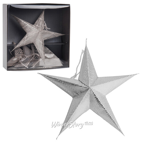 Объемная звезда из бумаги Изысканная 18 см серебряные узоры, 5 шт Koopman