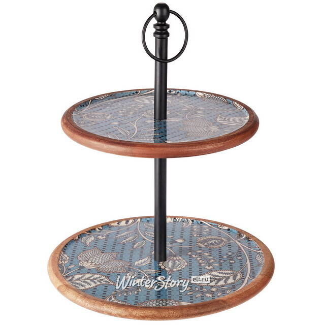 Фруктовница двухярусная Blue Fiori di Mango 43 см, дерево Koopman