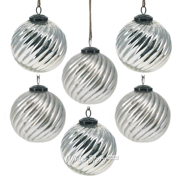 Набор стеклянных шаров Roffelle Silver 10 см, 6 шт Koopman