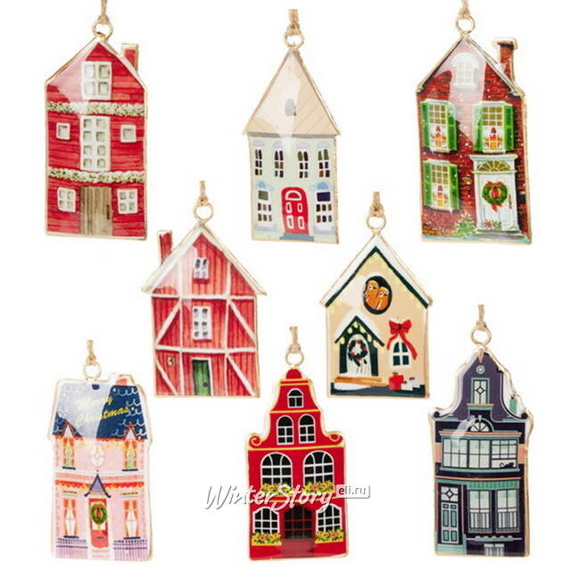 Елочные игрушки Домики - Pont de Molins 10 см, набор 8 шт Koopman