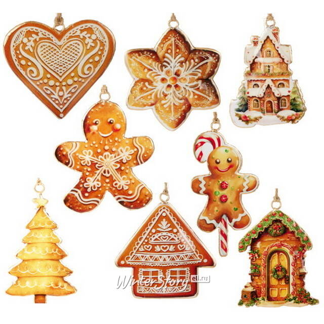 Елочные игрушки Рождественское Печенье - Pont de Molins 10 см, набор 8 шт Koopman