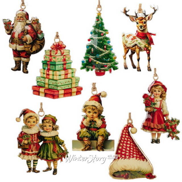 Елочные игрушки Новогоднее Ретро - Pont de Molins 10 см, набор 8 шт Koopman