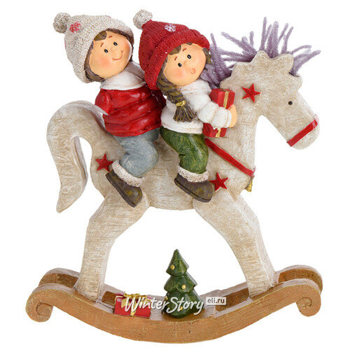 Новогодняя статуэтка Малыши на Лошадке с подарком 22 см Koopman