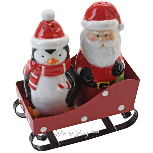 Набор для соли и перца Рождественские Сани - Санта с Пингвином 11*9 см Koopman