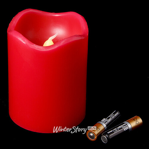 Светильник свеча восковая с мерцающим пламенем 9*7 см красная на батарейках, таймер Koopman
