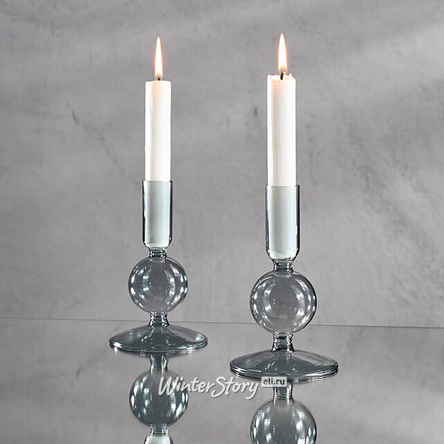 Стеклянный подсвечник Del Vetro - Arosa 14*8 см серо-голубой Koopman