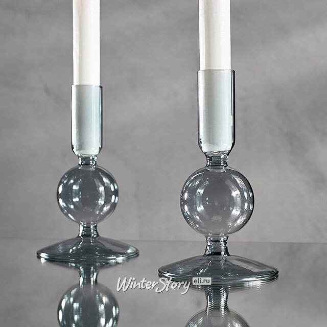 Стеклянный подсвечник Del Vetro - Arosa 14*8 см серо-голубой Koopman