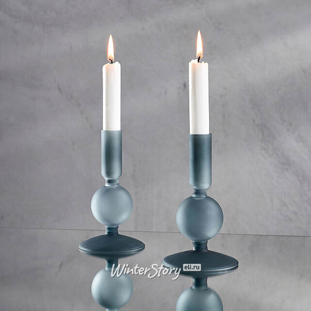 Стеклянный подсвечник Del Vetro - Merano 14*8 см серо-синий Koopman