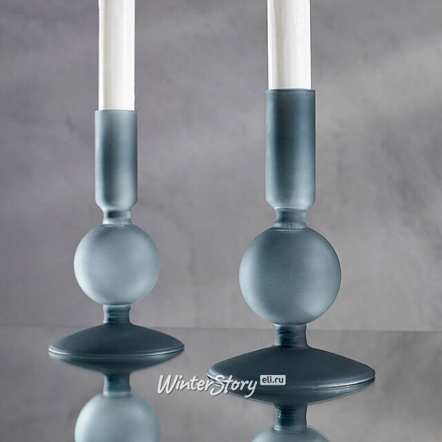 Стеклянный подсвечник Del Vetro - Merano 14*8 см серо-синий Koopman