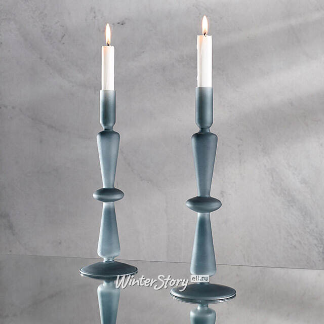 Стеклянный подсвечник Del Vetro - Merano 30 см серо-синий Koopman