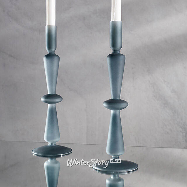 Стеклянный подсвечник Del Vetro - Merano 30 см серо-синий Koopman