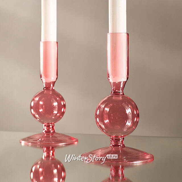 Стеклянный подсвечник Del Vetro - Belluno 14*8 см розовый Koopman