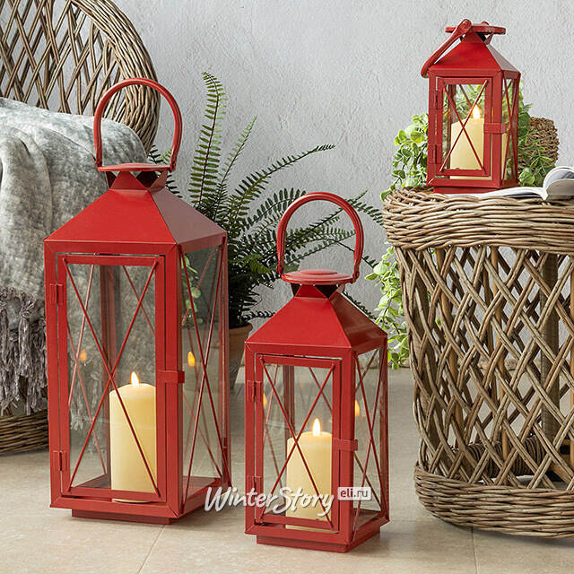 Металлический подсвечник фонарь Blumberg 23 см красный Koopman