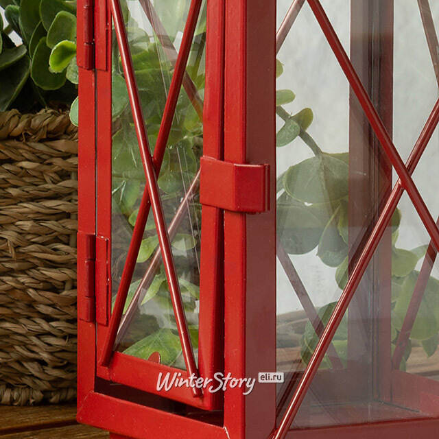 Металлический подсвечник фонарь Blumberg 23 см красный Koopman