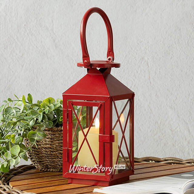 Металлический подсвечник фонарь Blumberg 23 см красный Koopman