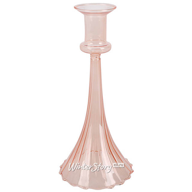 Стеклянный подсвечник на одну свечу Румба 22 см персиковый Koopman