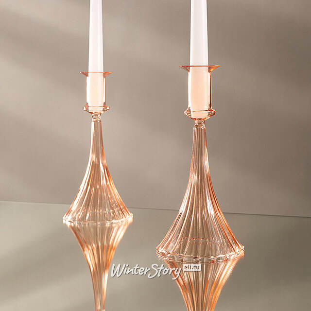 Стеклянный подсвечник на одну свечу Румба 22 см персиковый Koopman